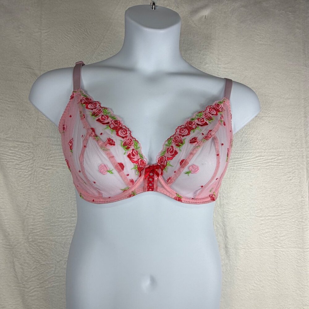 Bravissimo Bra size 34H pink lace underwire roses